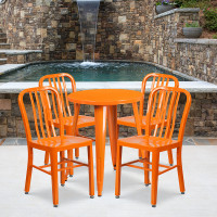 Flash Furniture CH-51080TH-4-18VRT-OR-GG 24" Round Metal Table Set with Back Chairs in Orange
